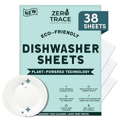 Zero Trace Dishwasher Detergent Sheets - Plant-Powered, Biodegradable, Unscented - 38 Sheets