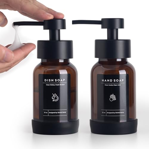 Stylish Foaming Soap Dispenser Set - Efficient Use, Durable BPA-Free Glass, 8.5oz Refillable