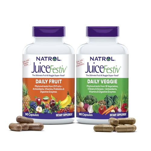 Natrol JuiceFestiv Superfood - Supports Nutrition with 46 Fruits & Veggies, 90 Capsules (2-pack)