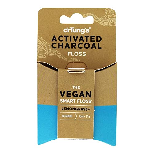 DrTung's Vegan Activated Charcoal Dental Floss - Gentle Clean, BPA & PFAS Free - Lemongrass, 2 Pack