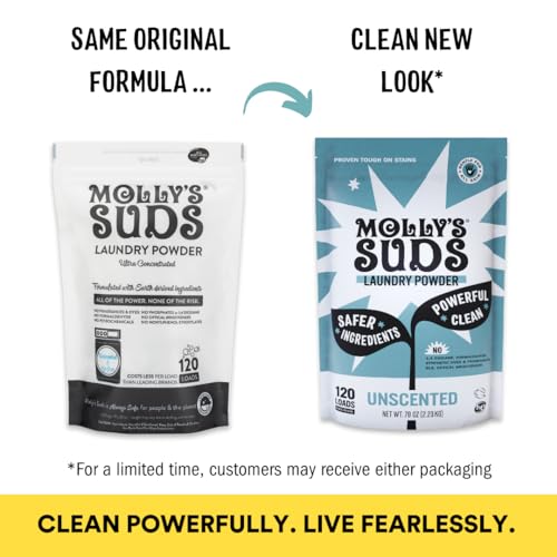 Molly's Suds Laundry Detergent - Stain Fighter for Sensitive Skin, Natural Ingredients - 120 Loads