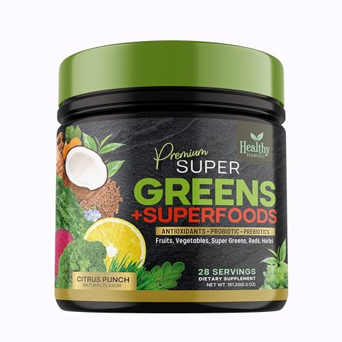 Greens Powder Superfood Supplement - Nutrient Boost with Probiotics, Vegan, Non-GMO - 28 Servings