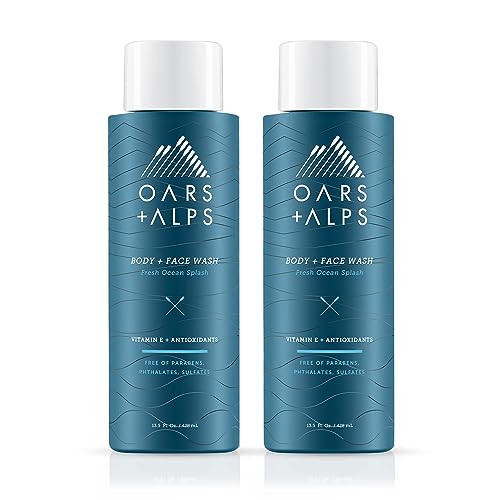 Oars + Alps Men's Body Wash - Hydrating Vitamin E & Antioxidants, Fresh Ocean Splash - 2 Pack