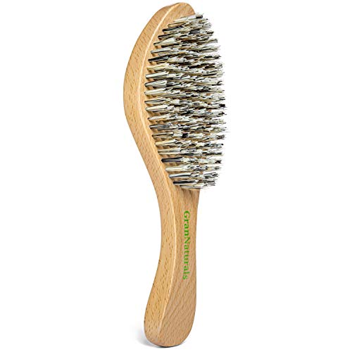 GranNaturals Hard Wave Brush - Curved Boar & Nylon Bristles for 360 Waves, Angled Design