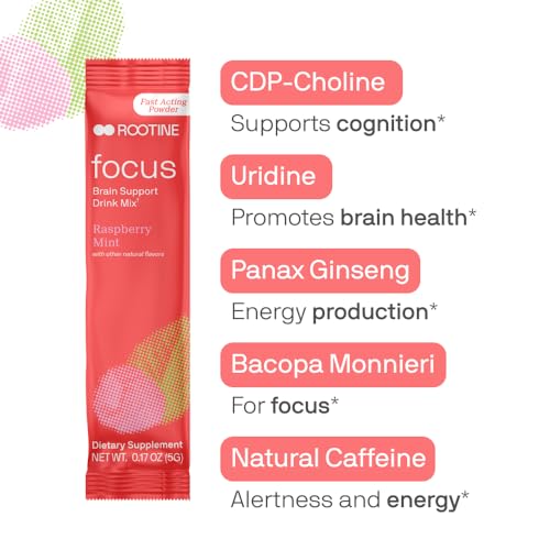 Rootine Focus Brain Supplement - Boost Clarity & Mood with Adaptogens, 10 Drink Mix Packets