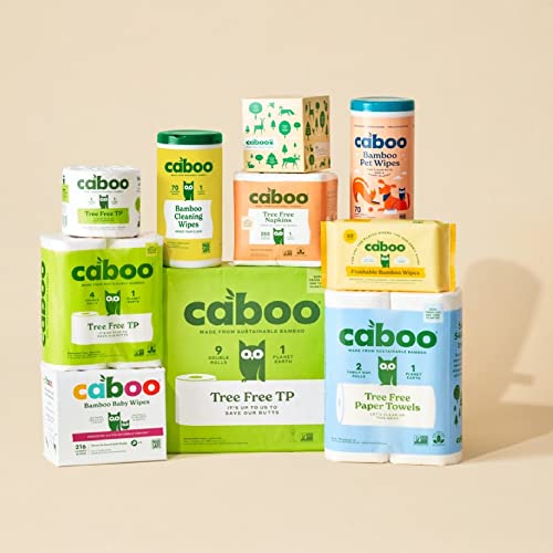 Caboo Personal Cleansing Wipes & Tree-Free Toilet Paper Bundle - Biodegradable, 12 Rolls + 180 Wipes