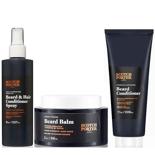 Scotch Porter Beard Care Set - Hydrating Leave-in Spray, Balm & Conditioner - 8oz, 3oz, 7.1oz