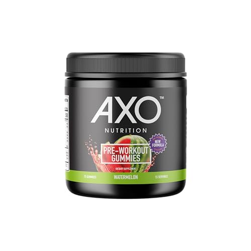 AXO Nutrition Pre-Workout Energy Gummies - Boosts Energy & Focus, Vegan, 75 Watermelon Gummies