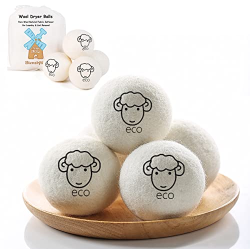 BienStylife Wool Dryer Balls - Natural Fabric Softening & Pet Hair Removal, 4-Pack