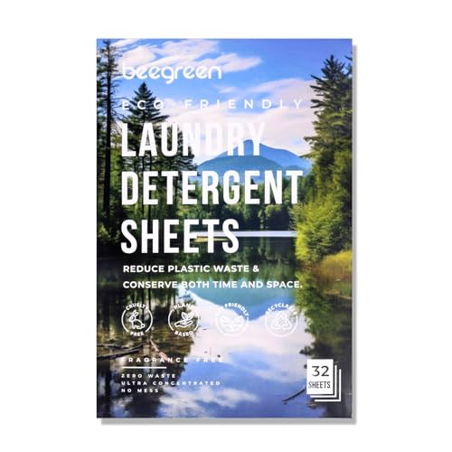 Beegreen Laundry Detergent Sheets - Hypoallergenic, Biodegradable, 64 Loads - Fresh Scent