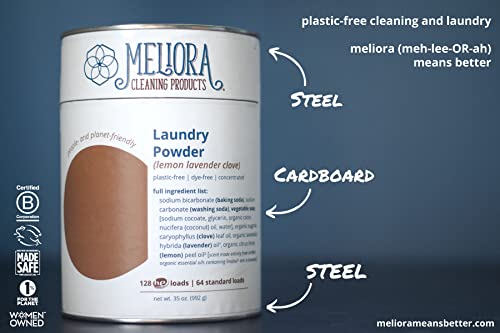 Meliora Laundry Powder Detergent - Concentrated, Safer Ingredients, Lemon-Lavender-Clove - 128 Loads