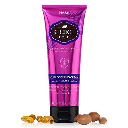 HASK CURL CARE Hair Styling Cream - Defines Curls, Nourishing Oils, Tropical Coconut Scent - 8oz