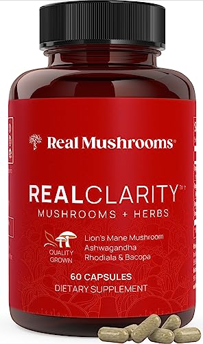 Real Mushrooms Mushroom Powder Capsules - Brain & Immune Support with KSM-66 Ashwagandha - 60ct