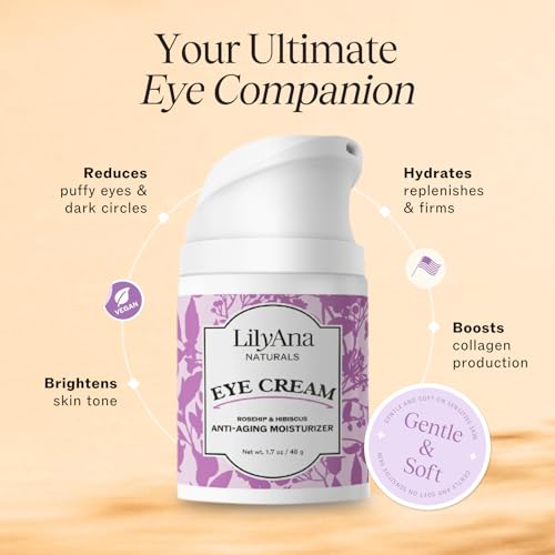 LilyAna Naturals Eye Cream - Reduces Dark Circles & Puffiness, Hydrates Sensitive Skin - 1.7oz