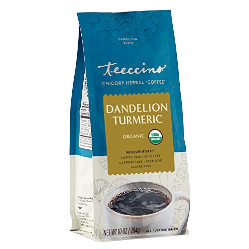 Teeccino Dandelion Turmeric Herbal Coffee - Caffeine-Free, Gut Health Prebiotics - 10oz