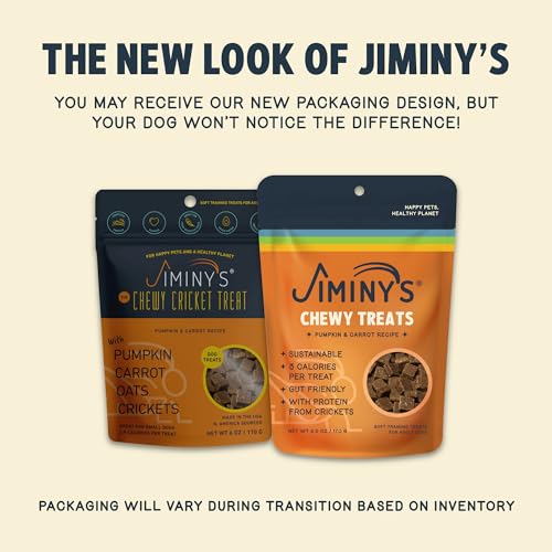 Jiminy's Chewy Cricket Dog Treats - Hypoallergenic, Supports Gut Health, Pumpkin & Carrot - 6oz