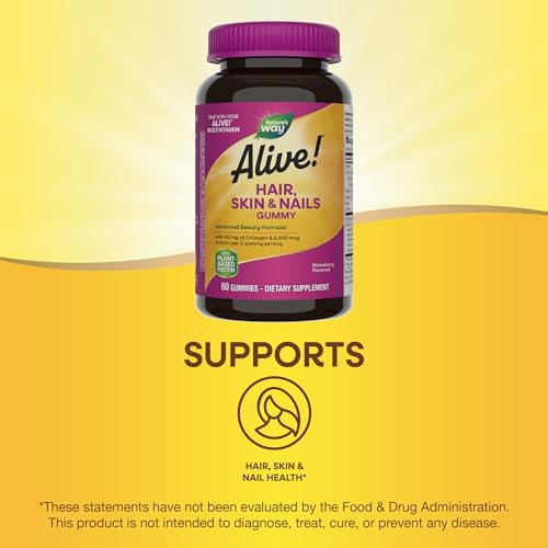 Nature's Way Alive! Hair Treatment - Supports Hair, Skin & Nails with Biotin & Collagen - 60 Gummies