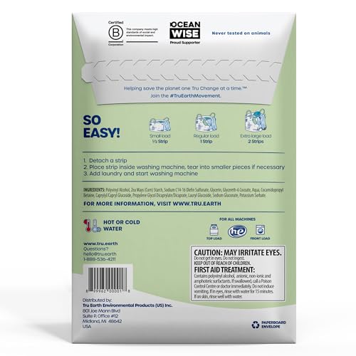 Tru Earth Laundry Detergent Sheets - Gentle, Vegan, Paraben-Free, Unscented - Up to 64 Loads