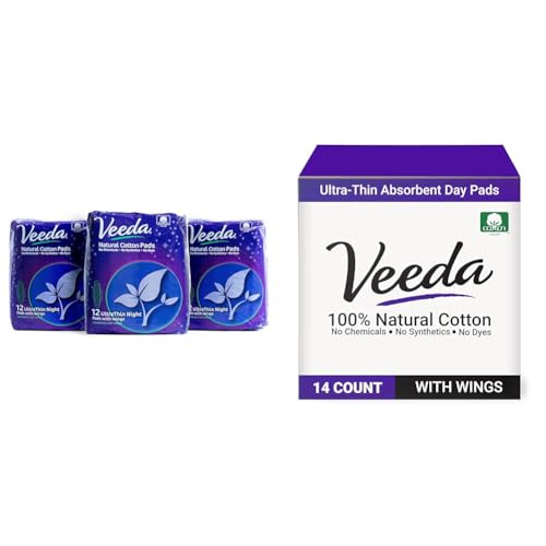 Veeda Feminine Pads - Hypoallergenic Comfort, Super Absorbent, 3 Packs, 12 Night & 14 Day