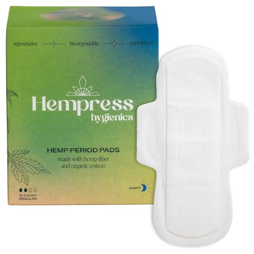 Hempress Menstrual Pads - Ultra Absorbent, Organic Cotton & Hemp, Leak Protection - 12 Count