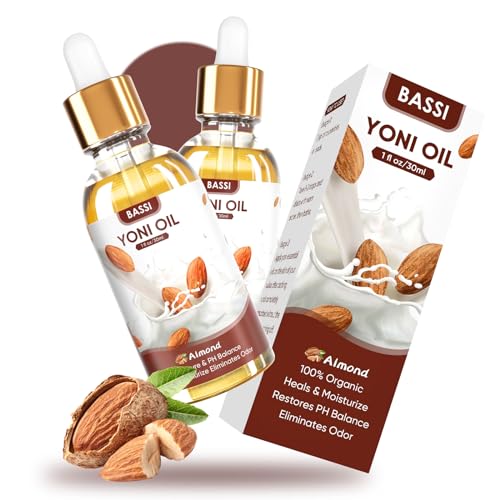 BASSI Yoni Oil - Hydrating Feminine Deodorant, Soothes Irritation, Almond Scent - 2x1 fl oz