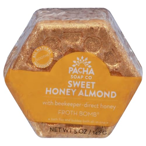 PACHA SOAP Sweet Almond Essential Oil - Relaxation & Nourishment, 5 oz Honeycomb Froth Bomb