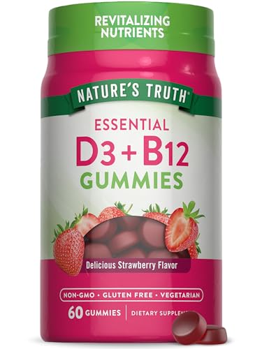 Nature's Truth Vitamin D3 & B12 Gummies - Daily Dose, Vegetarian, Non-GMO, 60 Strawberry Gummies