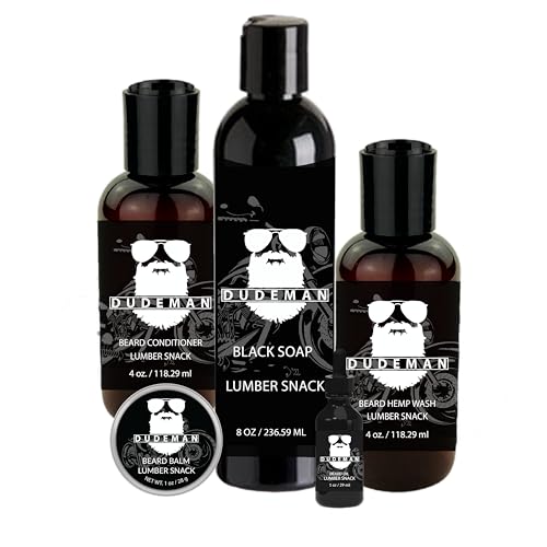 DUDEMAN Lumber Snack Bundle - Beard Care Kit with Oils, Wash & Conditioner - 5 Essential Products