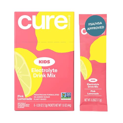 Cure Hydration Kids Electrolyte Mix - Plant-Based Formula, No Added Sugar, Gluten-Free - 6 Packets