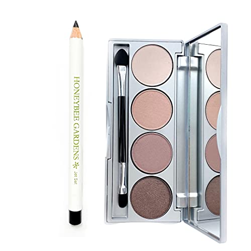 Honeybee Gardens Eye Shadow Palette & Jet Set Liner - Vegan, Gluten Free - Refillable, 4 Shades