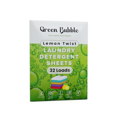 Green Bubble Laundry Detergent Sheets - Gentle Clean, Lemon Twist Scent, Plastic-Free - 32 Loads