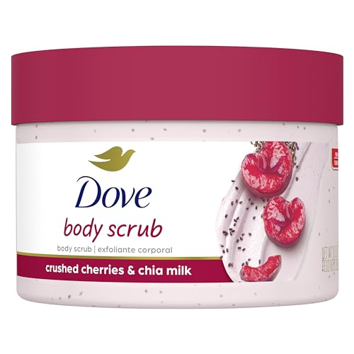 Dove Body Scrub - Revitalizes Skin, 1/4 Moisturizing Cream, Crushed Cherries & Chia Milk - 10.5oz