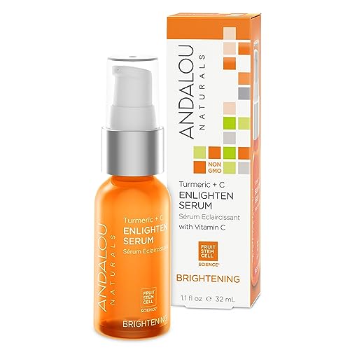 Andalou Naturals Face Serum - Brightens Skin Tone, Anti-Aging with Vitamin C & Turmeric - 1.1 Fl Oz