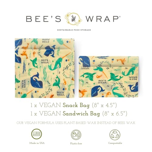 Bee's Wrap Food Storage Bundle - Vegan, Organic Cotton, Reusable Bags & Wraps - 3 Pack