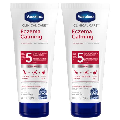 Vaseline Eczema Cream - Soothes Itch & Irritation, Fragrance-Free, 2-Pack with Lip Balm - 6.8oz each