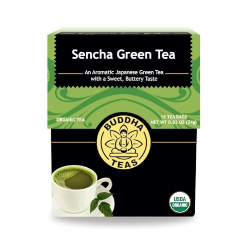 Buddha Teas Organic Sencha Green Tea - Antioxidants & Minerals, Caffeinated - 18 Tea Bags