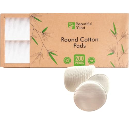 Beautiful Mind Cotton Rounds - Lint-Free, Hypoallergenic Makeup Remover Pads - 200 Count