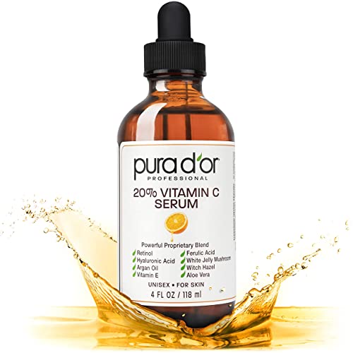 PURA D'OR Vitamin C Face Serum - Reduces Wrinkles, Hydrates Skin, Plant-Based, 4 Oz