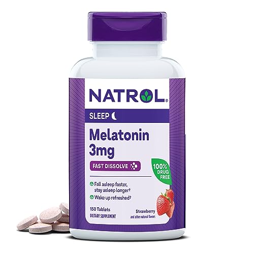 Natrol Sleep Supplement - Fast Dissolve Melatonin 3mg for Restful Sleep, 150 Strawberry Tablets