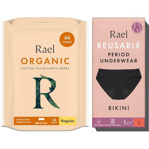 Rael Feminine Care Set - Organic Cotton Liners & Absorbent Period Underwear, Large Bikini - 44 Count