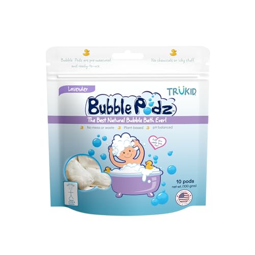 TruKid Bubble Podz for Kids - Gentle Lavender Bath Soak, pH Balanced, 10 Single-Use Pods