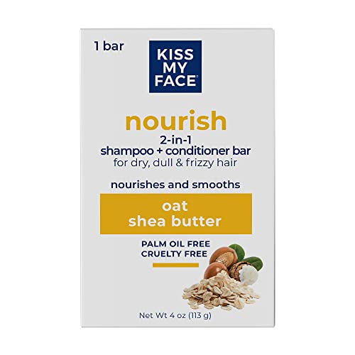 Kiss My Face 2-in-1 Shampoo & Conditioner Bar - Hydrates & Reduces Frizz, Oat & Shea Butter - 113g