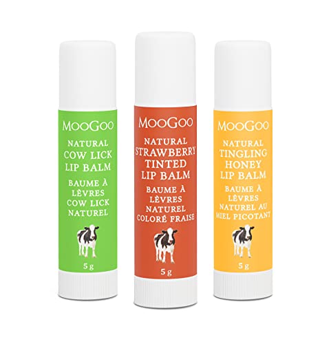 MooGoo Lip Balm Set - Natural Moisturizing for Dry Lips, Petroleum & Paraben Free - 3 Pack