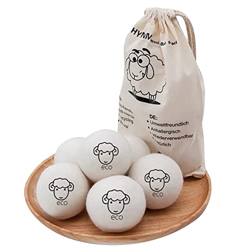 BienStylife Wool Dryer Balls - Natural Fabric Softening & Hair Removal, 6-Pack