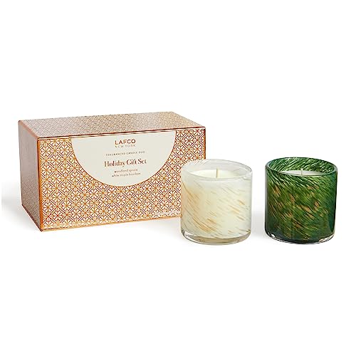 LAFCO New York Candle Set - White Maple Bourbon & Woodland Spruce, Reusable Glass - 6.5oz Each