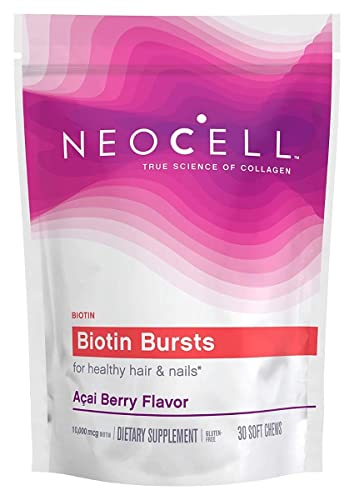 NeoCell Biotin Burst Dietary Supplement - Promotes Healthy Hair & Nails, Gluten Free - 30 Chews