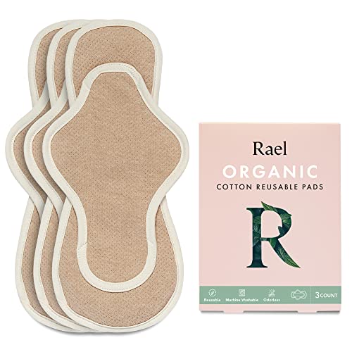 Rael Menstrual Pads - Organic Cotton, Leak-Free, Heavy Absorbency, Machine Washable - 3 Large