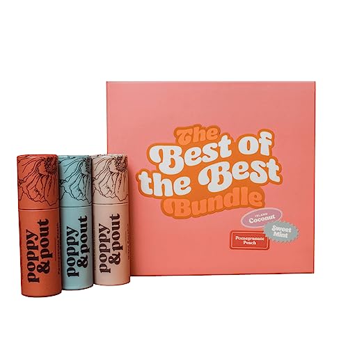 Poppy & Pout Jumbo Lip Balm Gift Set - Hydrating, All-Natural with Beeswax & Coconut Oil - 3-Pack