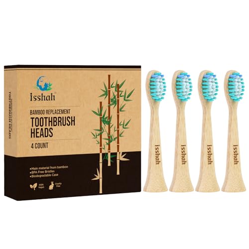 Isshah Bamboo Toothbrush Replacement Heads - BPA Free, PETA Approved - 4 Count for Philips