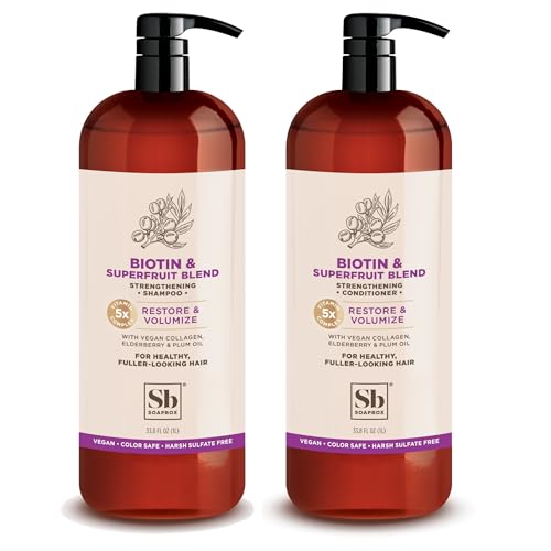 Soapbox Biotin & Superfruit Shampoo & Conditioner Set - Vegan, Sulfate & Paraben Free - 1 Liter Each